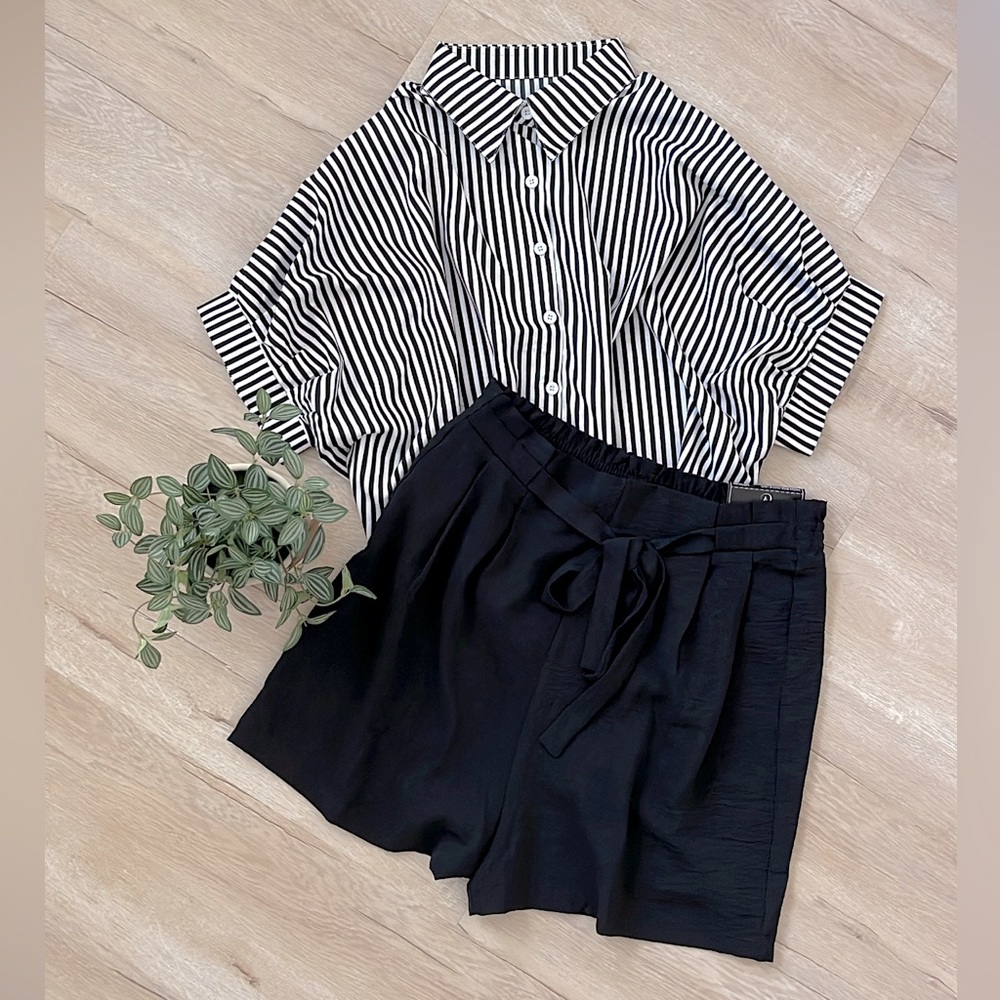 NWT Adrianna Papell Tie Waist Shorts Black Medium